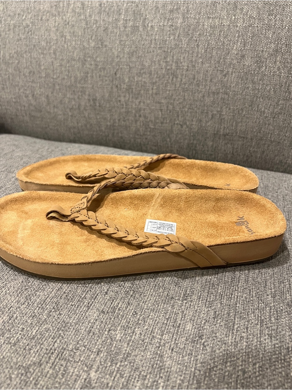 Sanuk She Loungy Braided Flip Flops Suede Womens 10 Tan